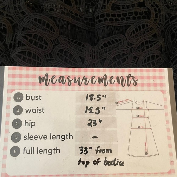 DEX Black Crochet Lace Tiered Polka Dot Mini Dress L Spaghetti Strap Lined Fairy - Picture 16 of 16